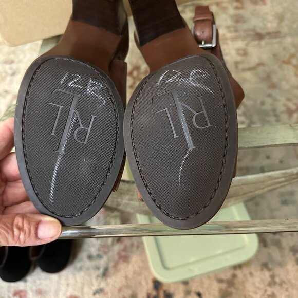 Vintage Lauren Ralph Lauren Odessa Brown Leather Peep-Toe Heeled Sandals Size 9M - Picture 11 of 12